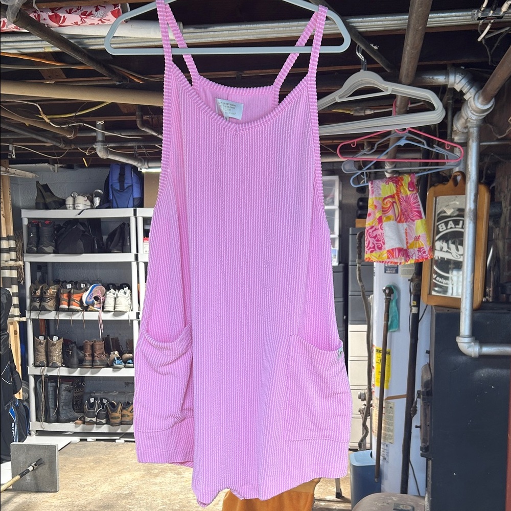 Pink Ribbed Sleeveless Romper